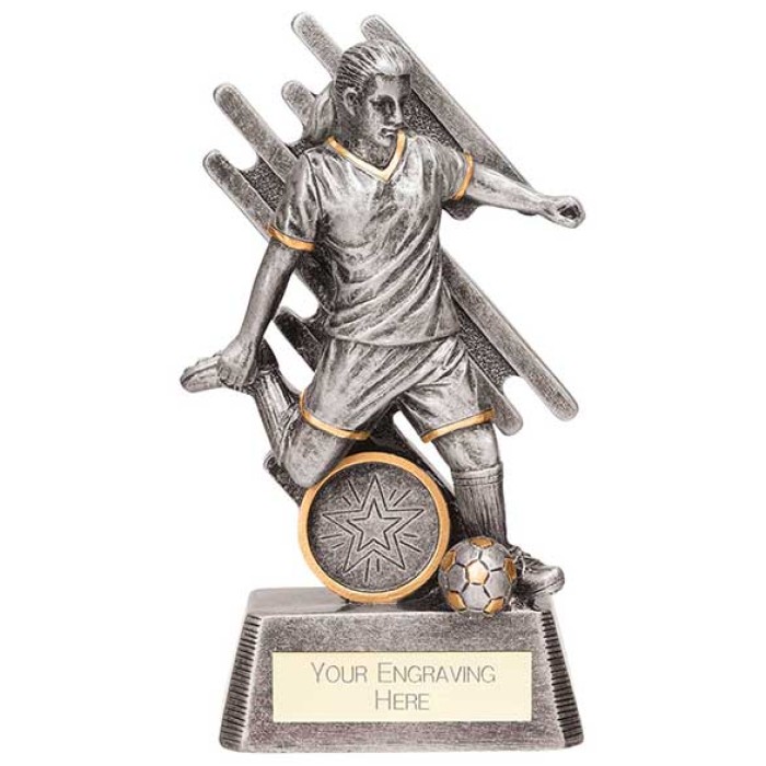 FEMALE FOOTBALL FOCUS RESIN TROPHY 3 SIZES 13CM - 19CM